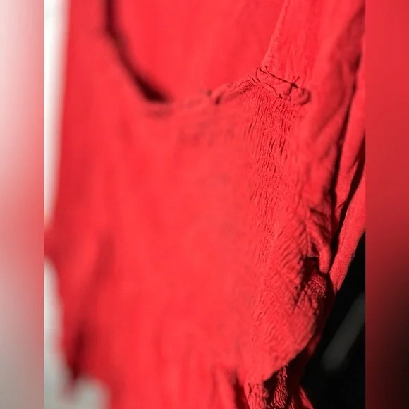 Torrid Orange Babydoll Slub with Lace Inset Smocked Tiered Top, Women’s Plus 2 - Picture 6 of 7